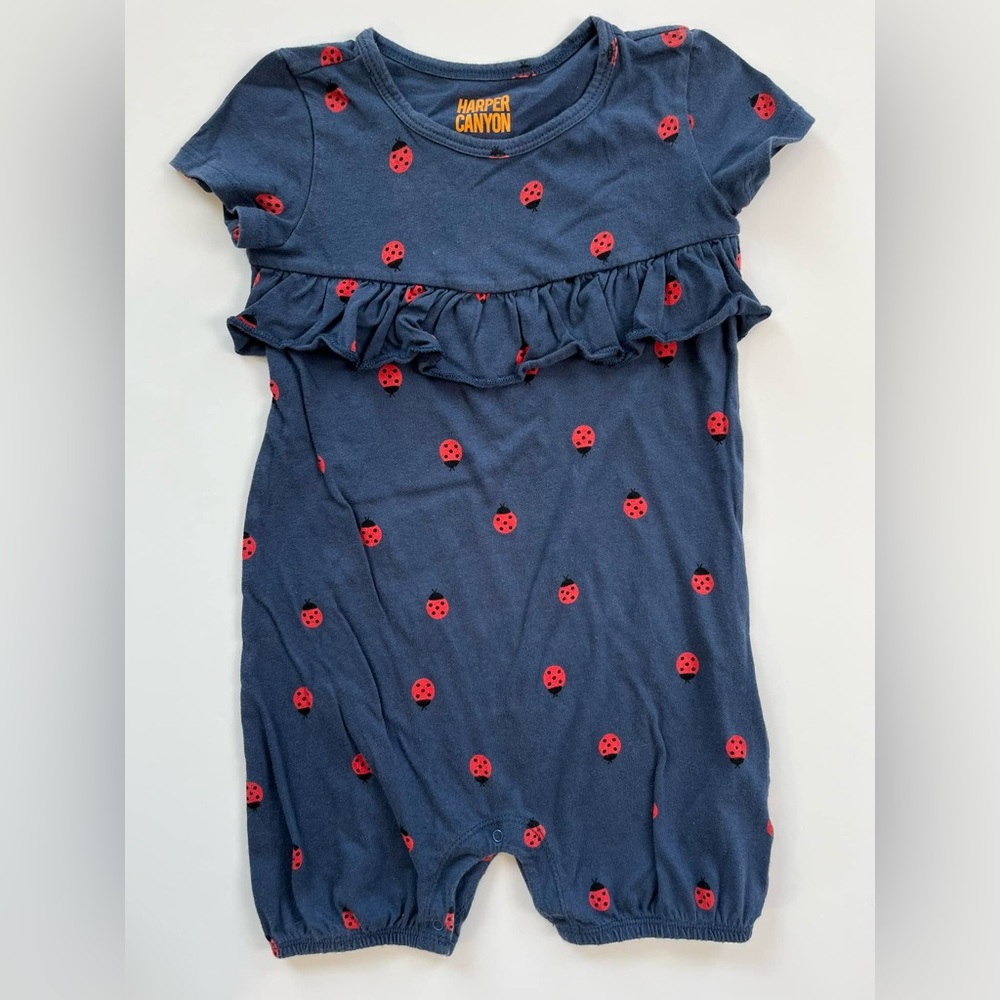 Harper Canyon Navy Romper with Red Ladybug Design